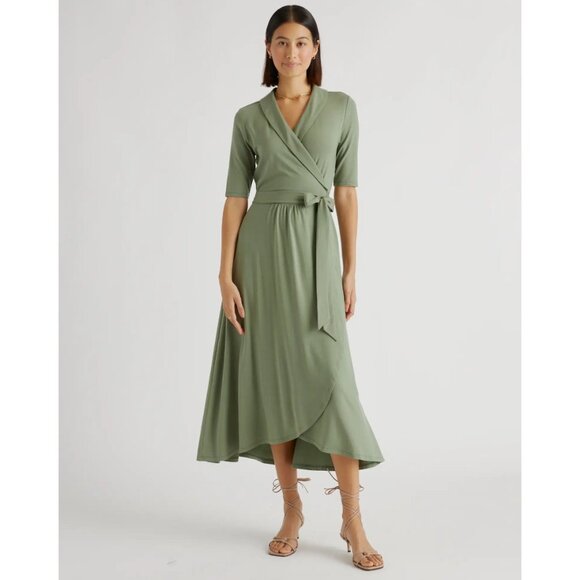 Quince Women’s Sage Green Tencel Jersey Wrap Dress Midi sz S NWT Short Sleeve - Picture 7 of 7